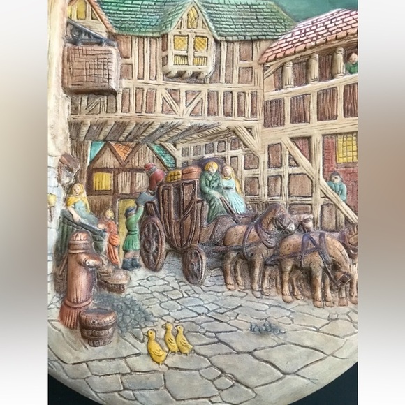 Vintage 1978 Bossons Reproduction The Arrival Ceramic Art Signed Rustic Western - Picture 3 of 5